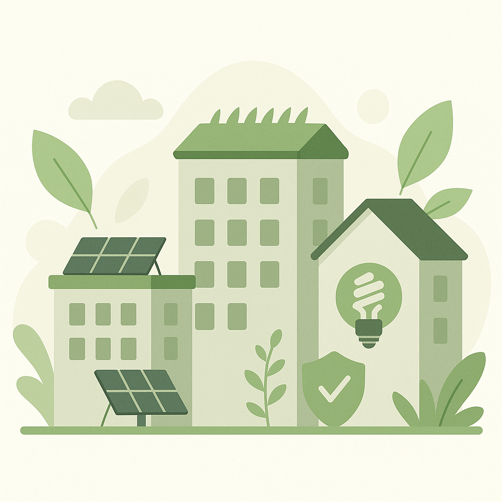 image of buildings with solar power and energy icons on it