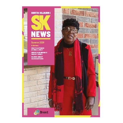 South Kilburn newsletter front cover showing a woman looking into the camera, smiling