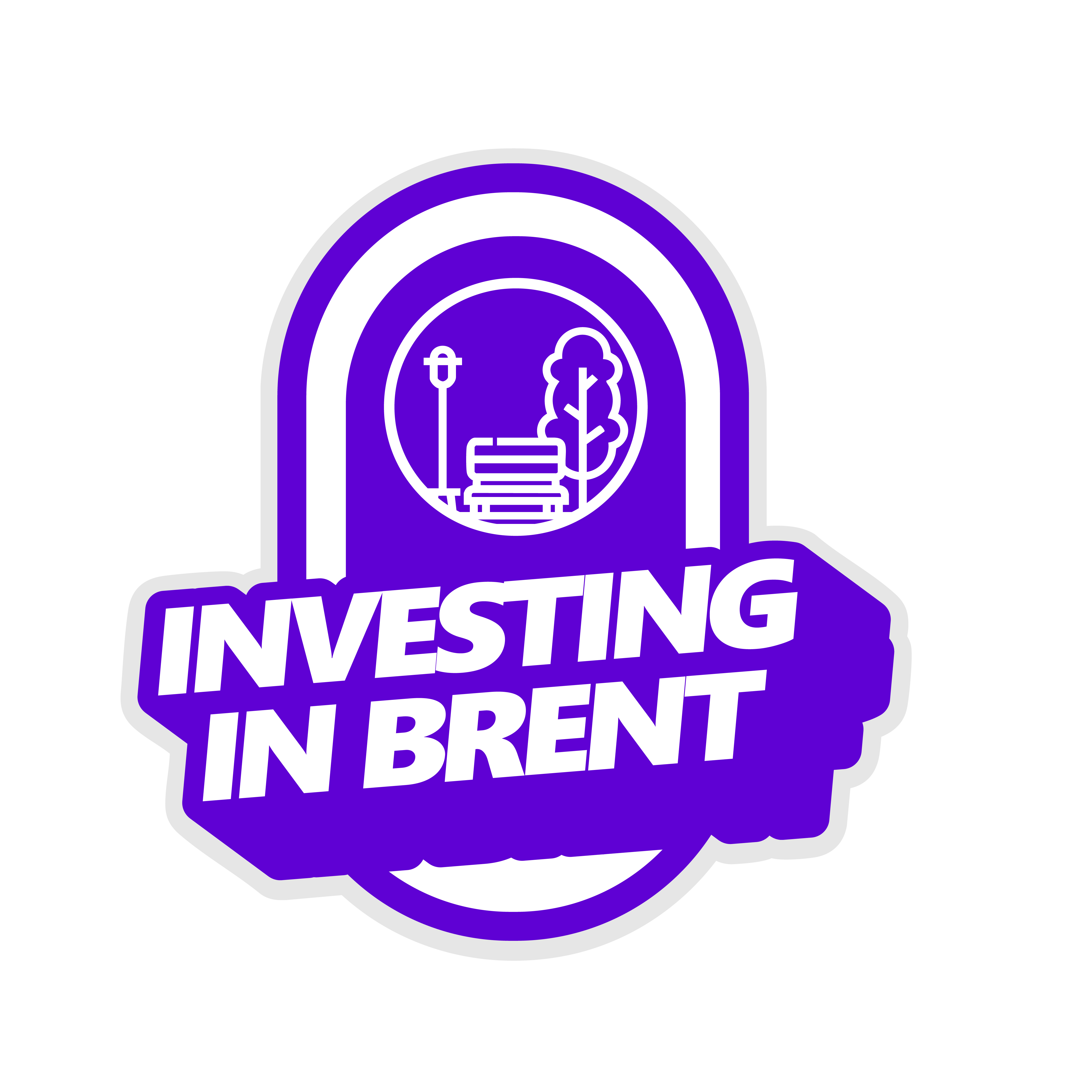 A purple badge that says investing in Brent