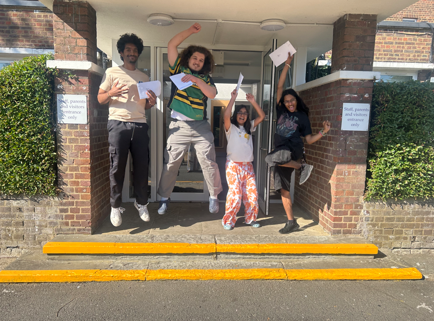 Students jump for joy at Preston Manor School on Results Day