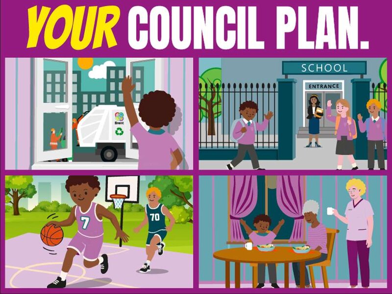 Your Council Plan graphic showing a young boy and his family accessing council services