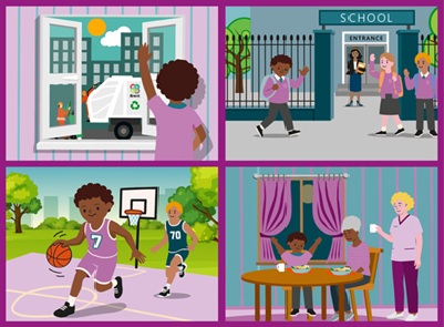 collage of pictures of child doing activities
