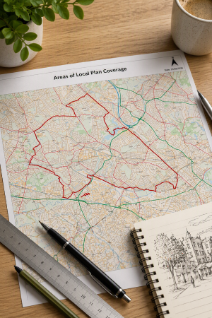 image of map and planning tools on it